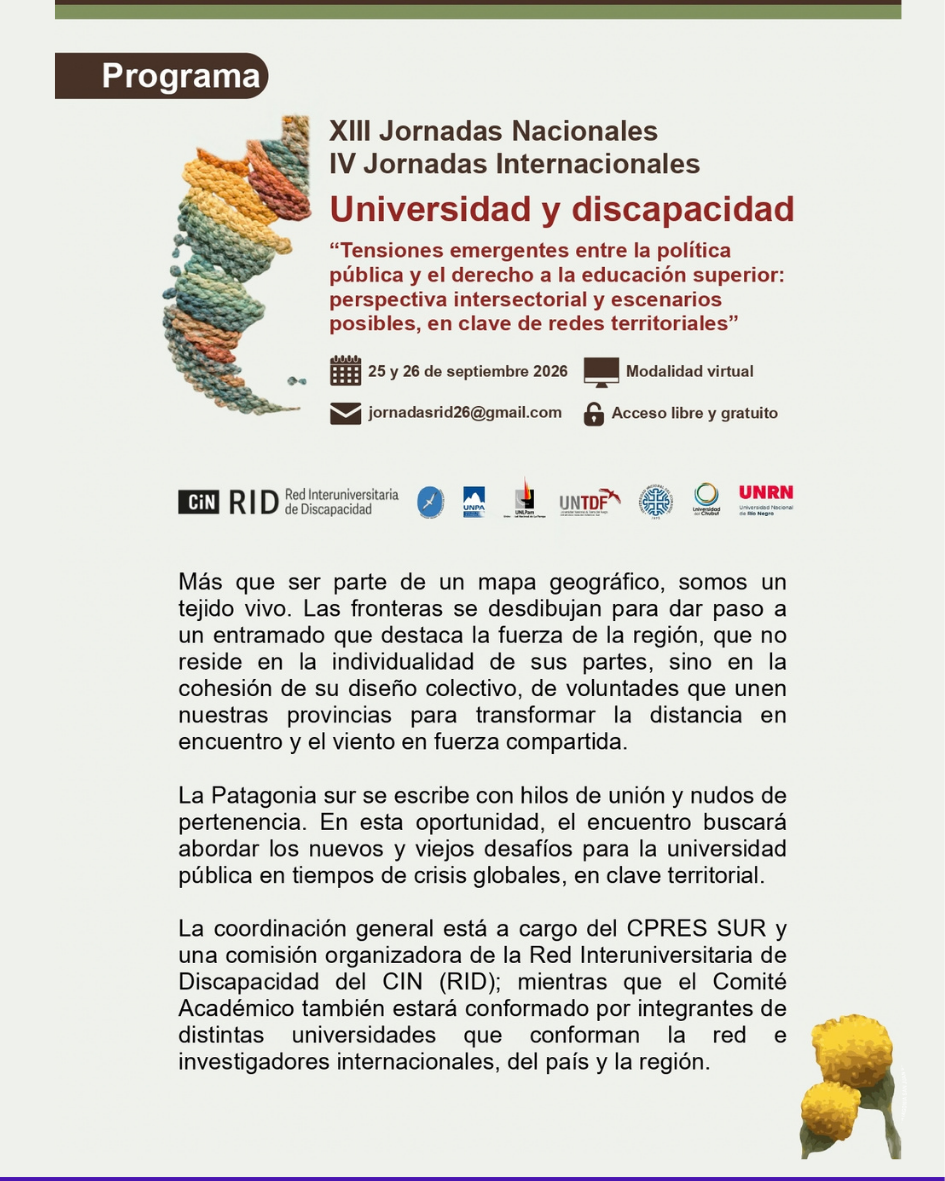 UNPSJB: “Universidad y discapacidad” EDICIÓN 2026